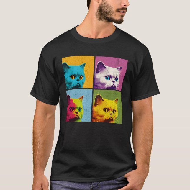 Munchkin Cat Pop Illustration Colourful Animal Men T-Shirt (Front)