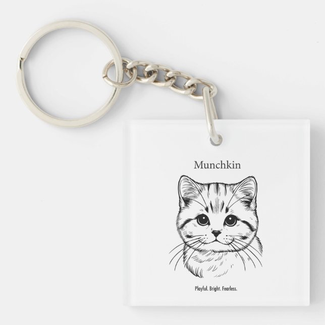 Munchkin Cat Portrait Key Ring (Front)