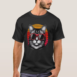 Munchkin Cat Retro Vintage Sunset Sunglasses 70s T-Shirt