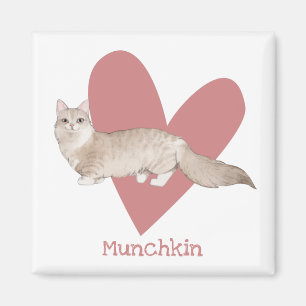 Munchkin Cat Watercolor Kitty Pink Heart Magnet