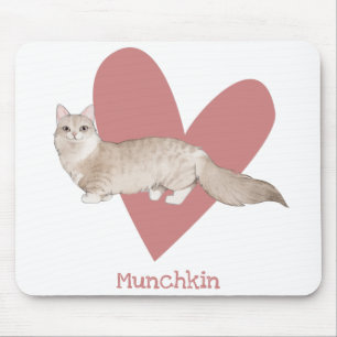 Munchkin Cat Watercolor Kitty Pink Heart Mouse Pad