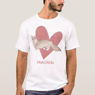 Munchkin Cat Watercolor Kitty Pink Heart T-Shirt