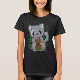 Munchkin Cat With Goth Teddy Bear For Cute Horror  T-Shirt