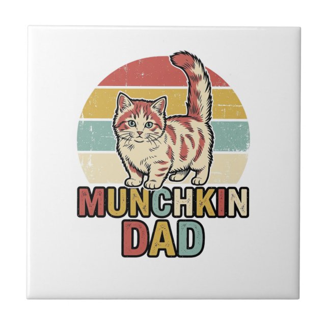 Munchkin Dad Retro Cat Lover Vector Shirt Design_1 Ceramic Tile (Front)