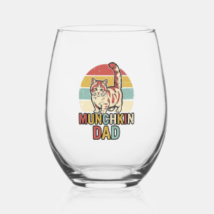 Munchkin Dad Retro Cat Lover Vector Shirt Design_1 Stemless Wine Glass