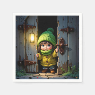 Munchkin Wearing a Knit Hat and Sweater Napkin