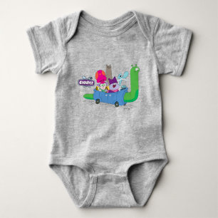 Mung, Chowder, Shnitzel, & Truffles in Snail Car Baby Bodysuit