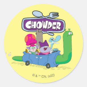 Mung, Chowder, Shnitzel, & Truffles in Snail Car Classic Round Sticker