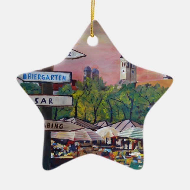 Munich Bavaria Viktualienmarkt With Signposts Ceramic Tree Decoration (Front)
