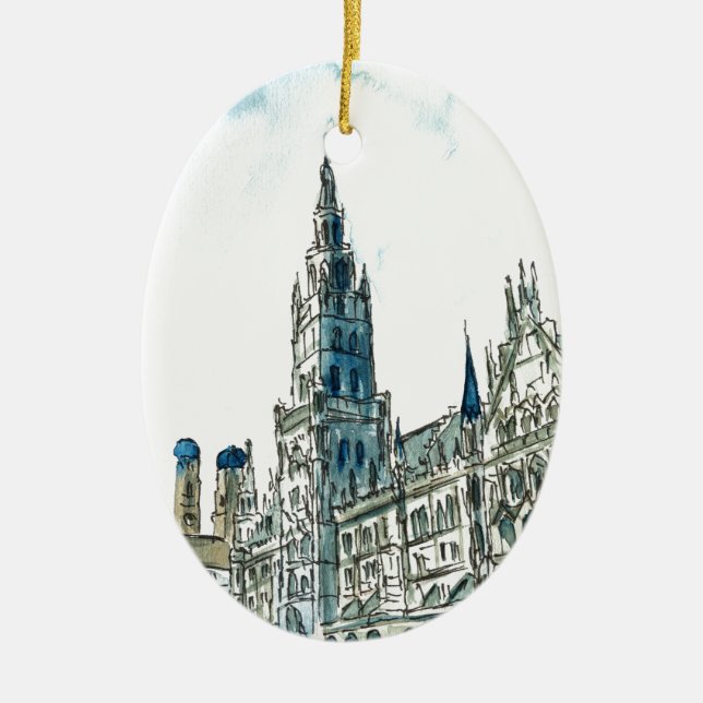 Munich city Hall Marienplatz Ceramic Tree Decoration (Front)