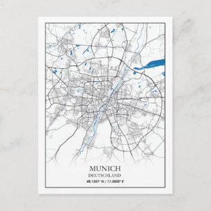 Munich Deutschland City Map Travel Simple Postcard