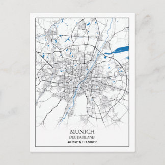 Munich Deutschland City Map Travel Simple Postcard