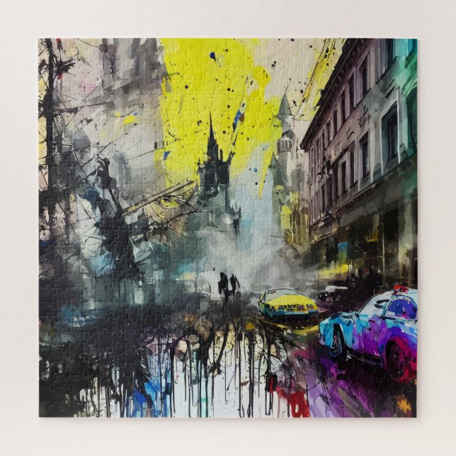 Munich German Urban Grunge Busy Street Scene Jigsaw Puzzle (Vertical)