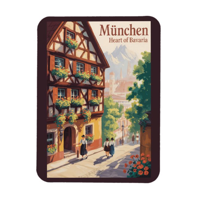 Munich Germany Bavaria Illustration Travel Art Magnet (Vertical)