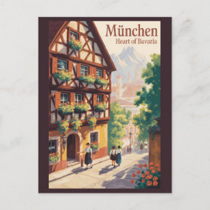 Munich Germany Bavaria Illustration Travel Art Postcard