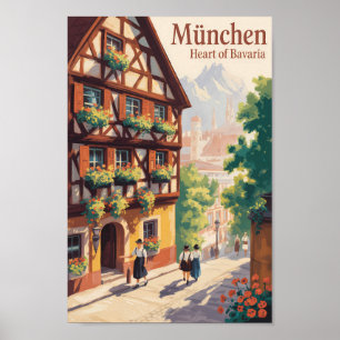Munich Germany Bavaria Illustration Travel Art Poster