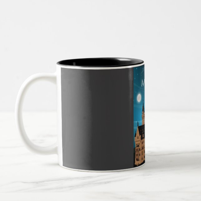Munich Germany Caste Travel Poster at Night  Two-Tone Coffee Mug (Left)