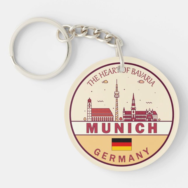Munich Germany City Skyline Emblem Key Ring (Front)