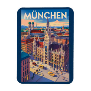Munich Germany Illustration Travel Art Vintage Magnet