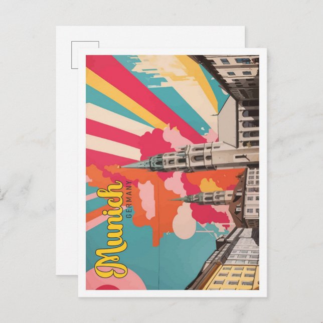 Munich Germany Pop Art Travel Illustration Postcard (Front/Back)