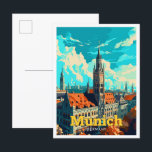 Munich Germany Travel Art Vintage Illustration Postcard<br><div class="desc">Munich Germany Travel Art Vintage Illustration</div>