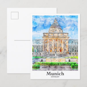 Munich Germany Travel Watercolor Hand Drawn Postcard