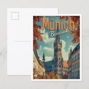 Munich Germany Vintage Art Travel Illustration Postcard