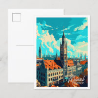Munich Germany vintage travel illustration