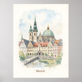 Munich Germany watercolor art Poster