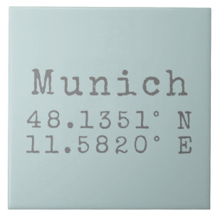 Munich Latitude and Longitude Ceramic Tile