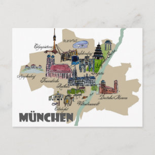 Munich Map Overview Postcard