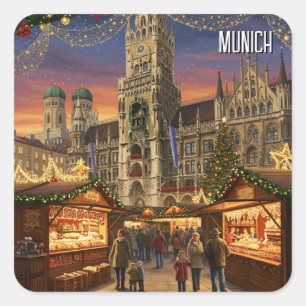 Munich Marienplatz Germany Christmas Market Square Sticker
