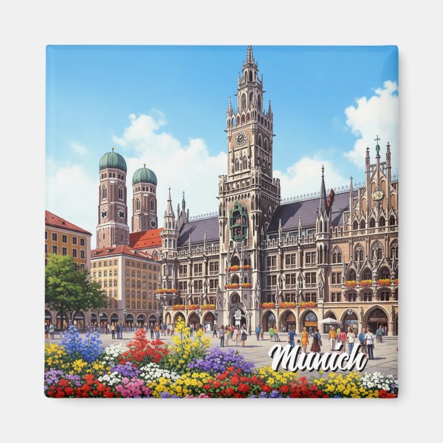 Munich Marienplatz Germany Flowers Magnet (Front)