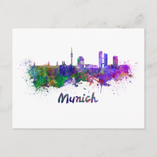 Munich skyline in watercolor postcard