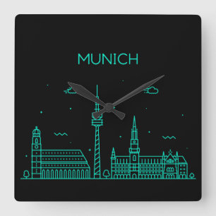 Munich skyline square wall clock