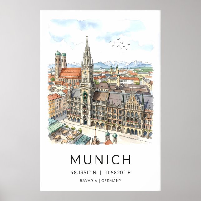 Munich Skyline Wall Art - Hand-Illustrated (Front)