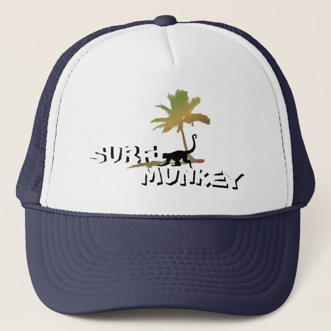 Munkey on the Beach design on trucker hat (Front)
