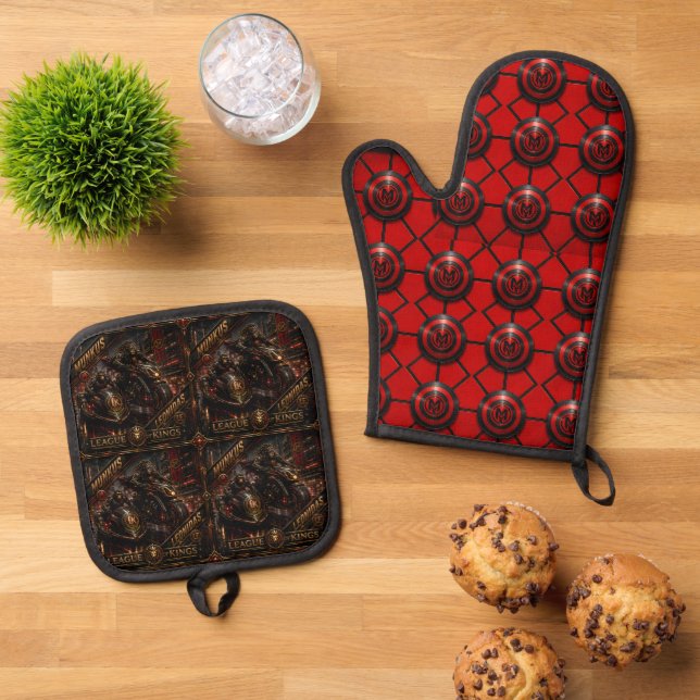 munkus potholder set/Black /kitchen accessories Oven Mitt & Pot Holder Set (Top Down)