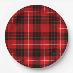 Munro tartan red black plaid paper plate