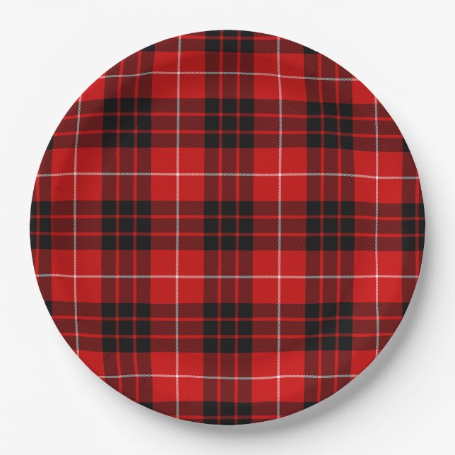 Munro tartan red black plaid paper plate (Front)