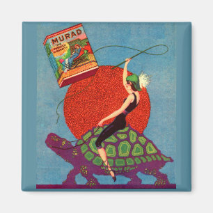 Murad cigarettes lady riding giant tortoise magnet