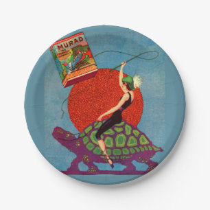 Murad cigarettes lady riding giant tortoise paper plate