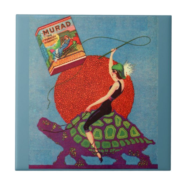 Murad cigarettes lady riding giant tortoise tile (Front)
