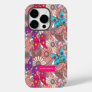 Mural doodle art butterflies and flowers colourful iPhone 14 pro case