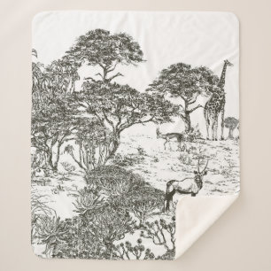 Mural hand drawn Safari Panoramic View, African La Sherpa Blanket
