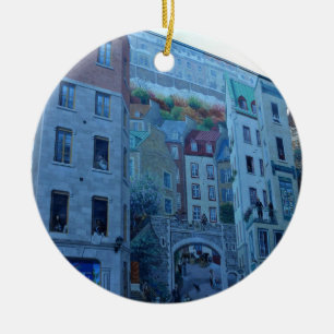Mural in Old Quebec City, Quebec, Canada Ceramic Ornament