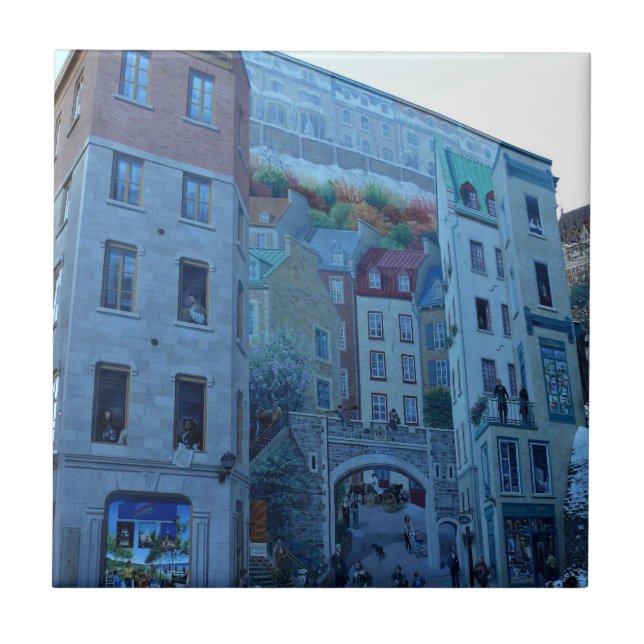Mural in Old Quebec City, Quebec, Canada Ceramic Tile (Front)