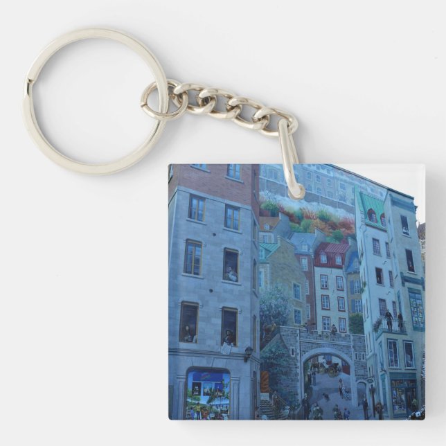 Mural in Old Quebec City, Quebec, Canada Key Ring (Front)