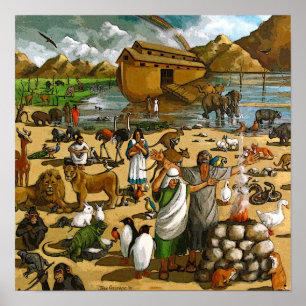 Mural Of Noah And The Ark: Animals, Rainbow, Art Poster