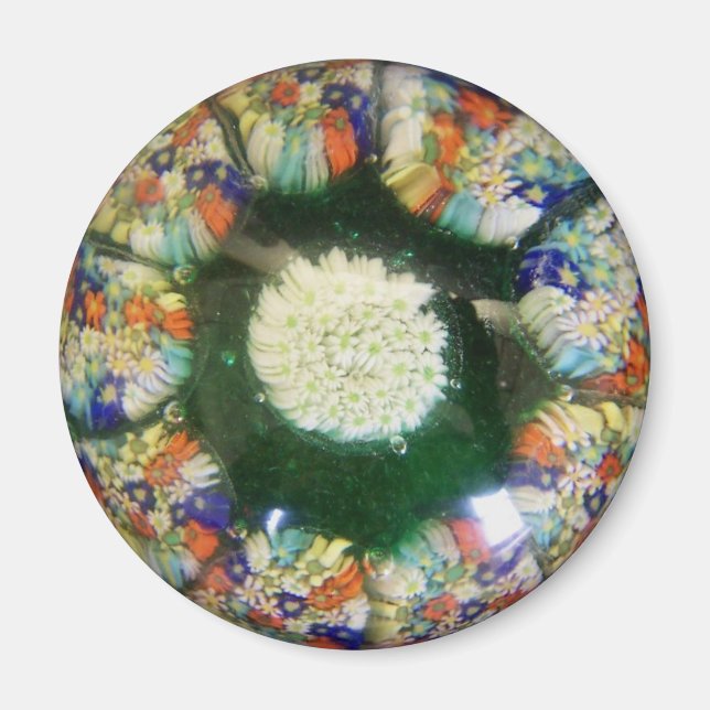 Murano glass paperweight design, coloured "flowers magnet (Front)
